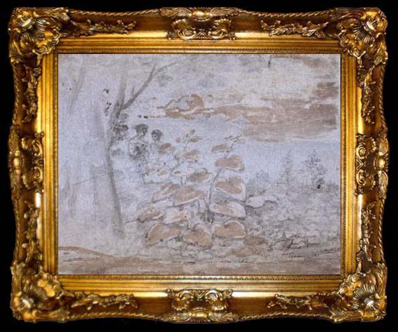 framed  Claude Lorrain Figures behind Plants (mk17), ta009-2